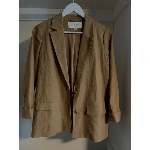 Cami NYC Owen Blazer Women's Size Small Brown Linen Solid Comfort Side Pockets